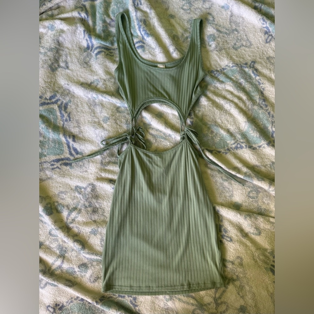Green Cutout Ribbed Dress